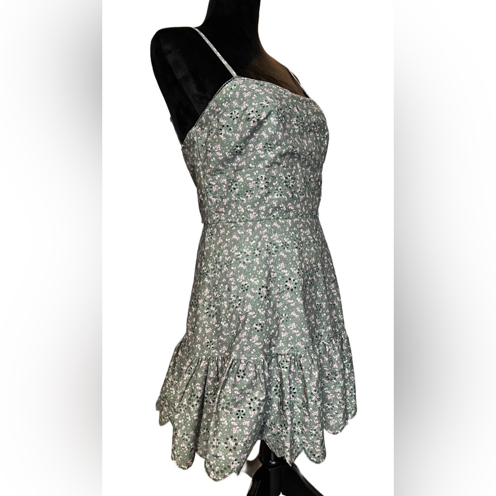 Altar’d State Green Floral Lined Adjustable Strap Fit & Flare Mini Dress Size M